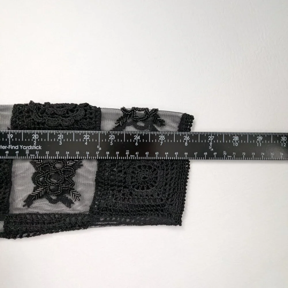 Crochet And Beaded Black Mesh Checkerboard Top Whimsigoth Y2K Small